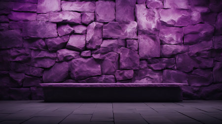 Purple stone wall with empty podium for product display. 3d renderingの素材