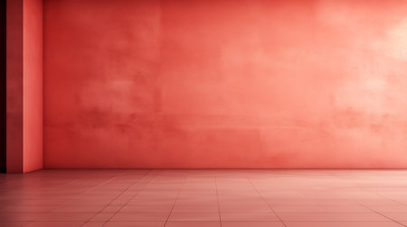 3d rendering of an empty room with red wall and floor tilesの素材