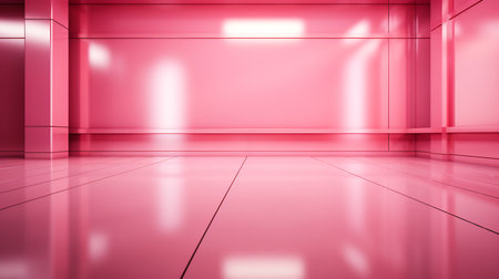 3d rendering of empty room with pink wall and floor background.の素材