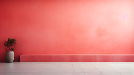 Empty room with red wall and white floor,3d rendering.の素材