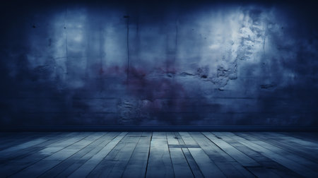Dark room with grunge wall and wooden floor. 3d renderingの素材