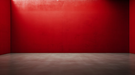 Empty room with red wall and concrete floor, 3d render illustrationの素材