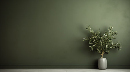 Green wall with plant in vase. 3d render illustration.の素材