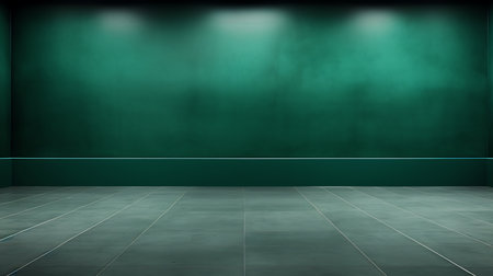 Empty room with green wall and tiled floor, 3d renderの素材