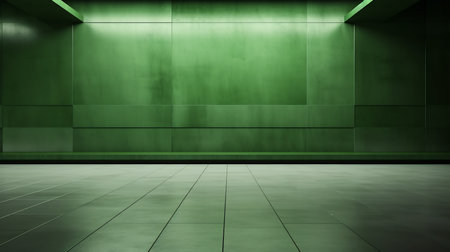 3d rendering of an empty room with green wall and floor tilesの素材