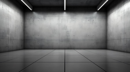 3D rendering of an empty room with a concrete wall and a spotlightの素材