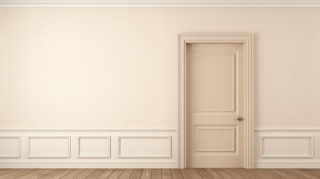 Empty room with wooden floor and white wall. 3D rendering.の素材