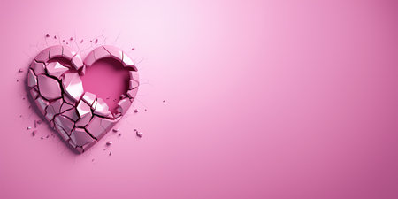 Broken heart on pink background. 3d rendering, 3d illustration.の素材