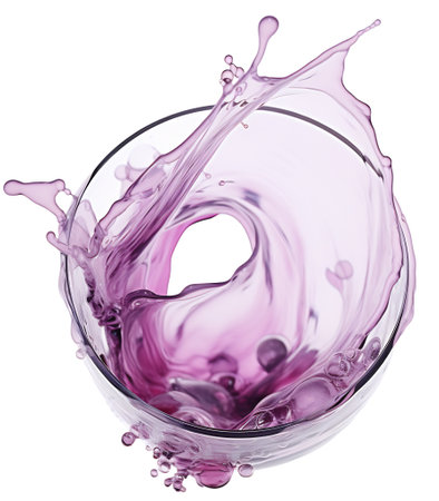 pink wine splashing out of a glass, isolated on whiteの素材