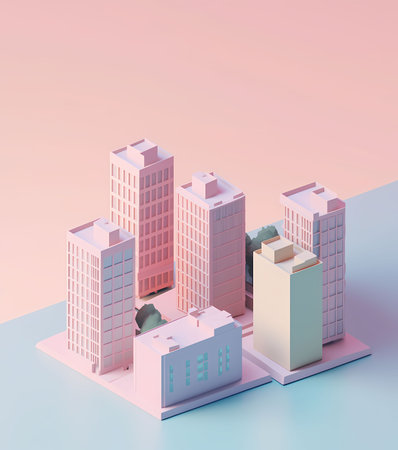 3D isometric city. Urban landscape with skyscrapers. Vector illustration.の素材