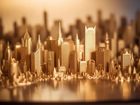 3d render of modern city with light effect. Selective focus.の素材