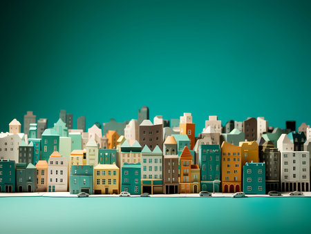 Cityscape with houses and skyscrapers. 3d illustration.の素材