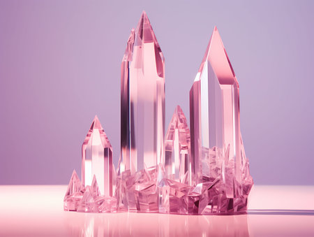 3d render of a group of crystals on a pink background.の素材