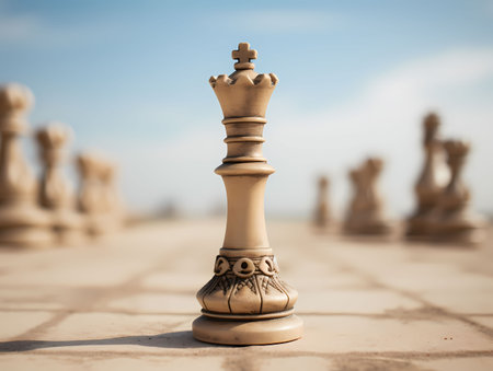 Chess pieces on the chessboard. Selective focus. Shallow depth of field.の素材