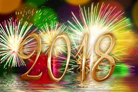 2018 golden numbers, fireworks background 2018 golden numbers, fireworks background