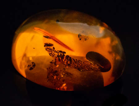 Artificial amber polished cabochon on a black background macroの写真素材