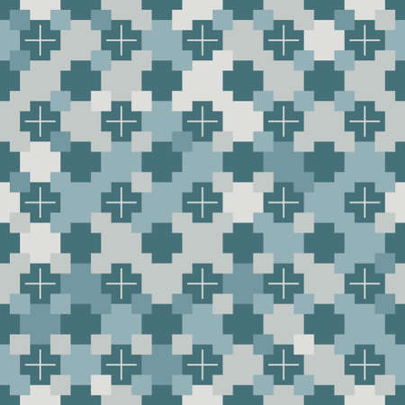 Abstract geometric pattern of squares with crosses. Seamless mosaic and tile. Vector illustrationのイラスト素材