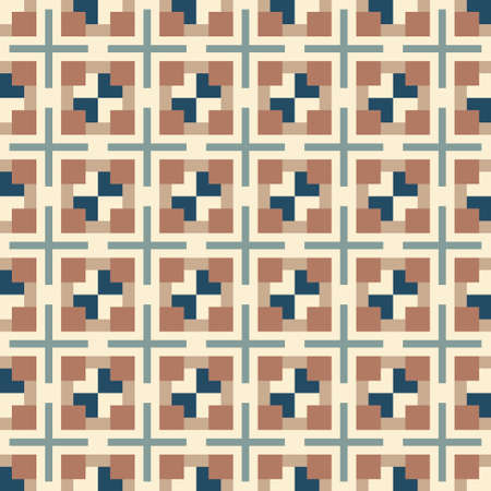 Abstract geometric pattern of squares with crosses. Seamless mosaic and tile. Vector illustrationのイラスト素材