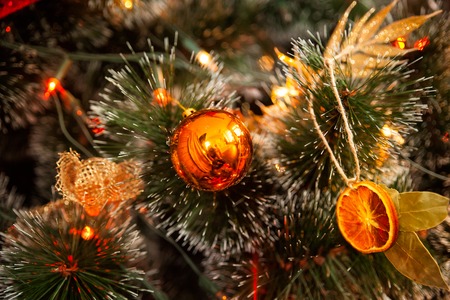 Christmas tree decor with dried orange.の写真素材