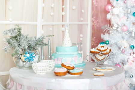 Christmas pastel decorations in a studioの写真素材