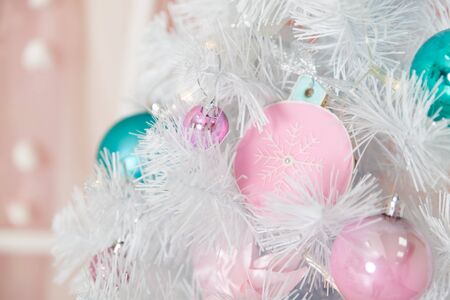 Christmas pastel decorations in a studioの写真素材