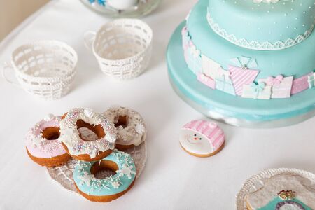 Christmas pastel decorations in a studioの写真素材