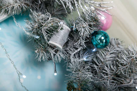 Christmas pastel decorations in a studioの写真素材