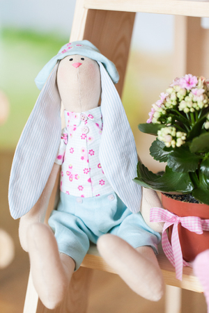 Easter bunny stuffed toy. Cute plush rabbitの写真素材