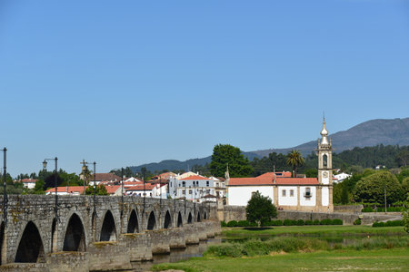 Romanesque bridge and church on the way to Compostelaのeditorial素材