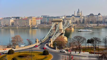 Budapest, Hungary. Chain Bridge and Danube river.の写真素材