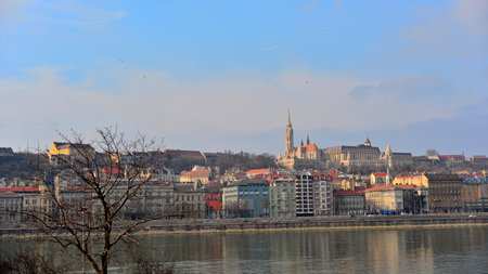 Panoramic view of Budapest, Hungary from Danube river.の写真素材
