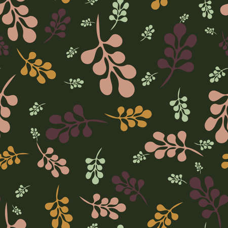 Vector and jpeg abstract leaves and autumn quirky berries seamless pattern. Suitable for fabrics, packaging, home decor and other design projects.のイラスト素材