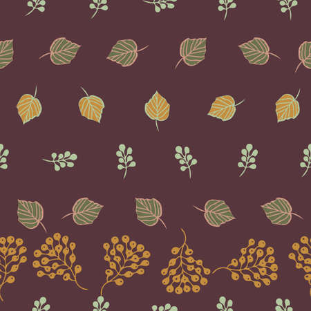 Vector and jpeg abstract leaves and autumn quirky berries seamless pattern. Suitable for fabrics, packaging, home decor and other design projects.のイラスト素材