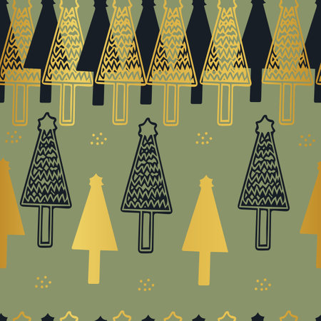 Vector Christmas tree and gift box shapes seamless pattern. Suitable for gift wrap, packaging, decoration, festive season and other design projects.のイラスト素材