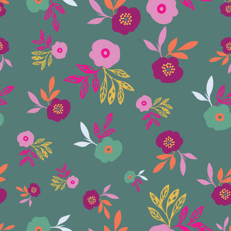 Seamless florals and leaves pattern background. Perfect for fabric, gift wrap, scrapbooking, wallpaper, invitation design and other projects.の写真素材