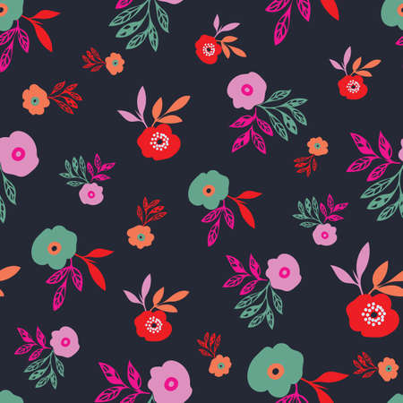 Vector floral and leaves seamless pattern background. Perfect for fabric, packaging, scrapbooking, gift wrap, wallpaper and other design projects.のイラスト素材