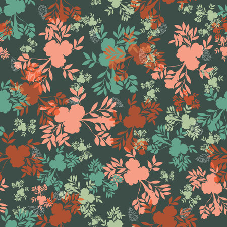 Seamless florals and leaves pattern background. Perfect for fabric, gift wrap, scrapbooking, wallpaper, invitation design and other projects.の写真素材