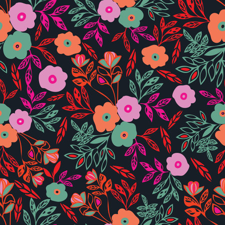 Seamless florals and leaves pattern background. Perfect for fabric, gift wrap, scrapbooking, wallpaper, invitation design and other projects.の写真素材