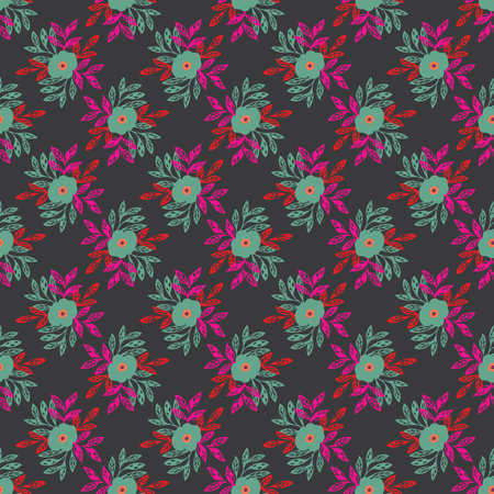 Seamless florals and leaves pattern background. Perfect for fabric, gift wrap, scrapbooking, wallpaper, invitation design and other projects.の写真素材