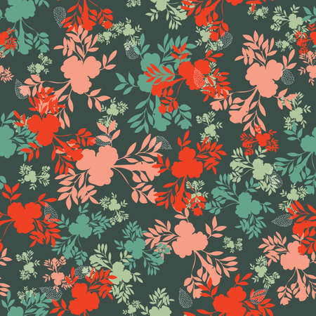 Seamless florals and leaves pattern background. Perfect for fabric, gift wrap, scrapbooking, wallpaper, invitation design and other projects.の写真素材