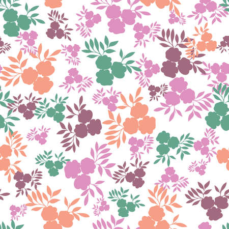 Seamless florals and leaves pattern background. Perfect for fabric, gift wrap, scrapbooking, wallpaper, invitation design and other projects.の写真素材
