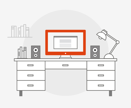 Flat design vector illustration of workstation. Computer deskのイラスト素材