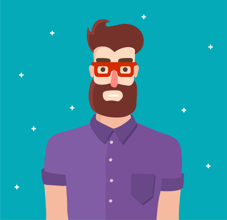 Cool vector hipster man character with beard and glasses.のイラスト素材