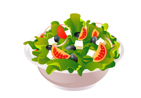 Greek salad vector illustration on colorful presentation.のイラスト素材
