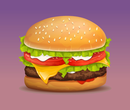 A Vector Realistic Hamburger on colorful presentation.のイラスト素材