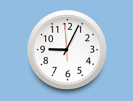 Realistic classic white round wall clock icon isolated on blue backgroundのイラスト素材