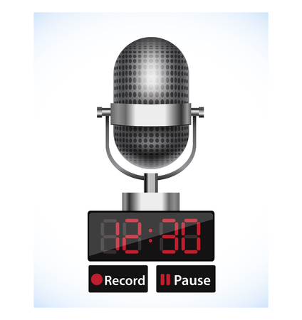 Realistic vintage steel concert or studio microphone with timer and record. vector illustrationのイラスト素材