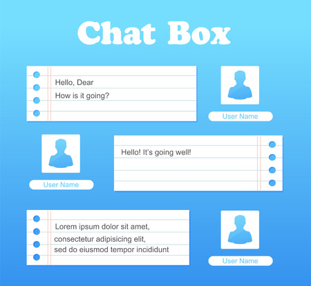 Vector chat interface in blue color. Sms messages. Speech bubbles. Short message service bubbles. Flat interface. UI UX Interface. Vectorのイラスト素材
