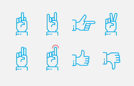 Hand gestures thin line icon set. Vector touch screen gestures icons in thin line styleのイラスト素材