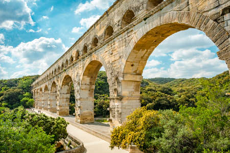 The aqueduct of Pont du Gard, France on a sunny summer dayの写真素材